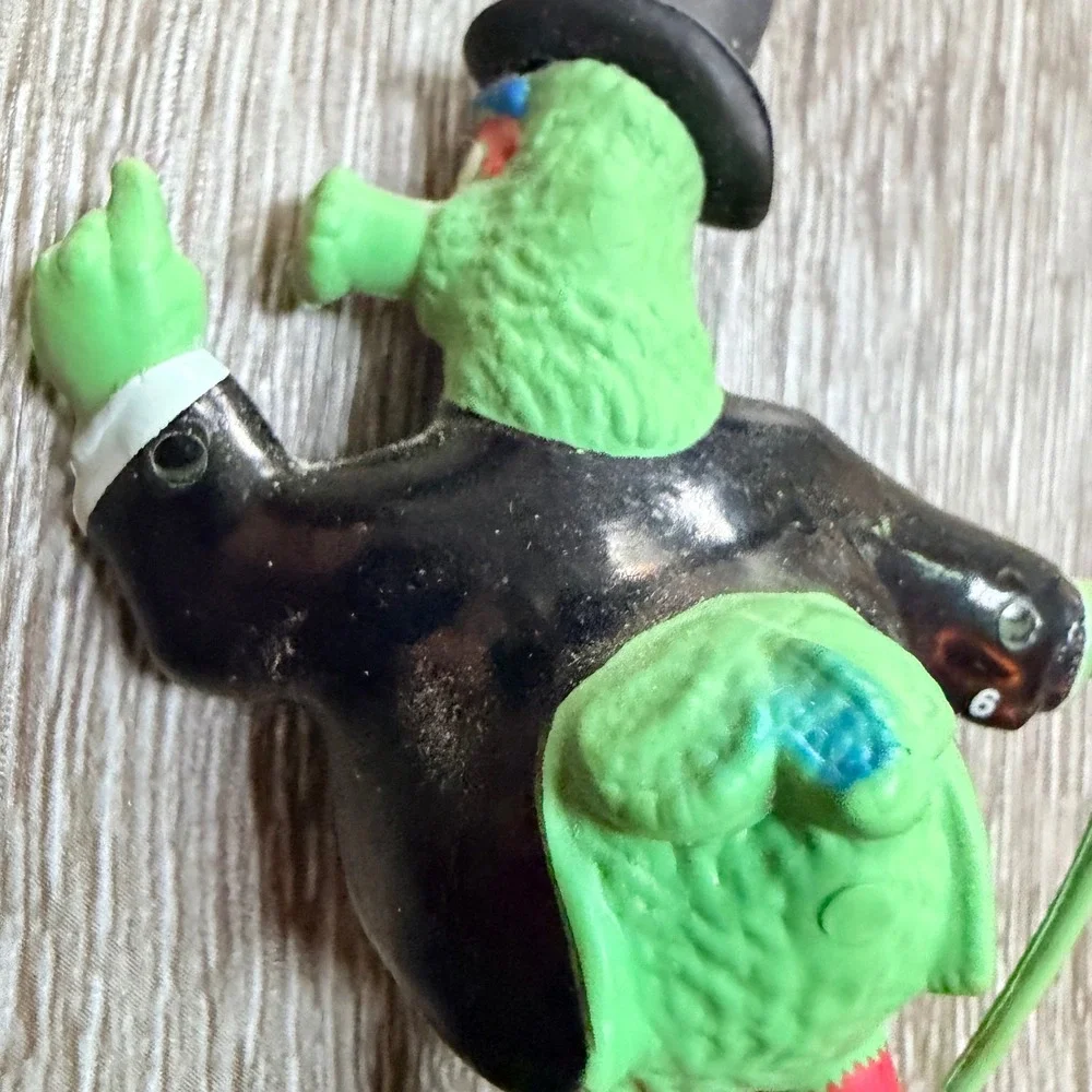 Vintage Green Creature PVC Figure Top Hat Tuxedo Cane Collectible Toy 2.75 Inch